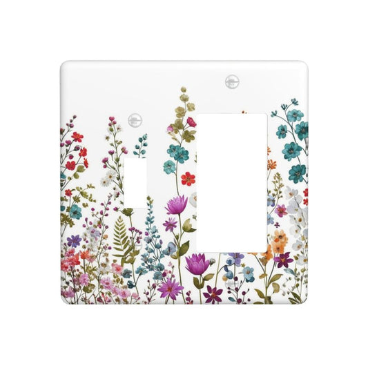 Spshian Decorative Outlet Covers Rustic Wild Flowers Boho Purple Red Floral Leaves 2 Gang 1 Gang Wall Plate Cover Single Toggle Rocker Combination Light Switch Plate Covers Jumbo Switch Cover