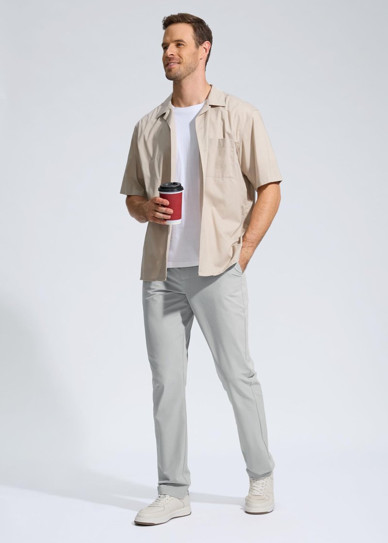 Pudolla Men's Golf Pants Work Dress Comfy Pants Casual Slacks Trousers with Pockets(Bright Gray 42Wx30L)