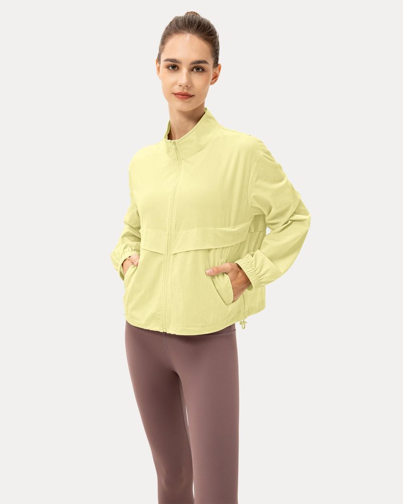 Locachy Women's Lightweight Zip Up Athletic Jacket Stand Collar Windproof Sun Protection Workout Outdoor Jacket Light Yellow XL