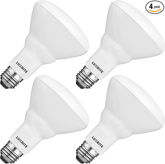LUXRITE 4-Pack BR30 LED Bulb, 65W Equivalent, 4000K Cool White, Dimmable, 650 Lumens, LED Flood Light Bulbs, 8.5W, Energy Star, E26 Medium Base, Damp Rated, Indoor/Outdoor - Living Room and Kitchen