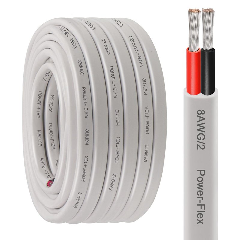 Kimbluth 8 Gauge Duplex Marine Wire Tinned Copper Boat Cable, 20ft 8 AWG Standard USA OFC Oxygen Free Copper Wire for Automotive Boat Speakers Solar Outdoors
