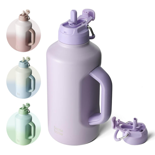 BOTTLE BOTTLE Insulated Water Bottle 64 oz with Straw and Dual-use Lid Stainless Steel Water Bottle with Handle Stainless Steel Jug for Workout Gym Soccer and More Sports purple