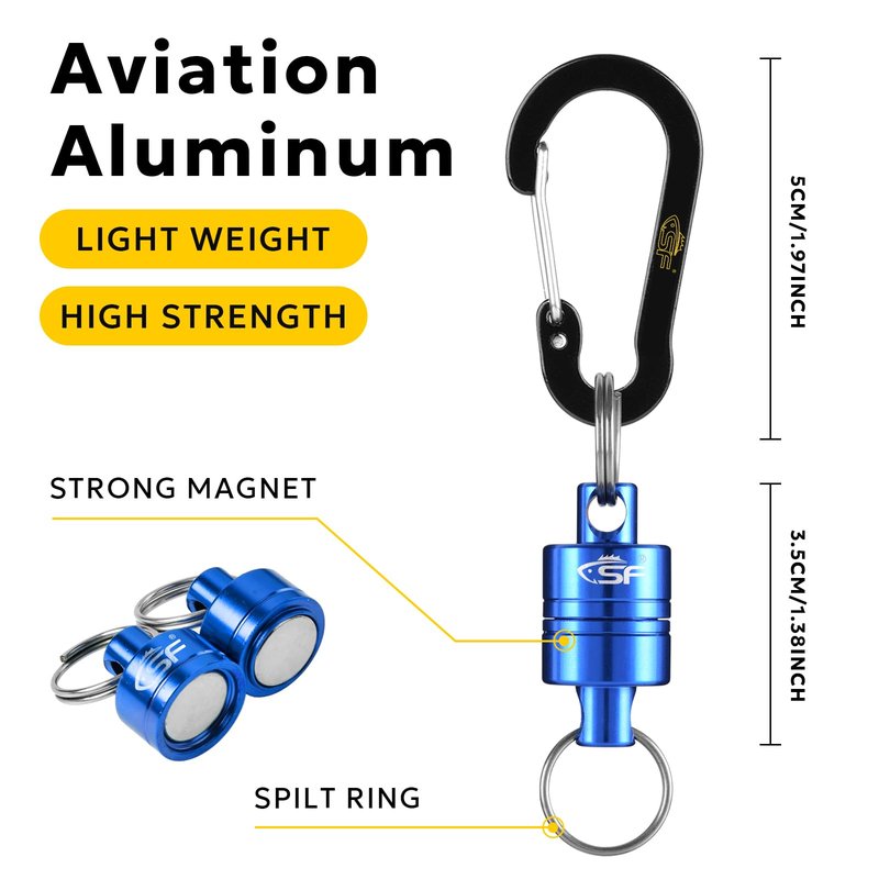 SF Strongest Magnetic Release Holder with Coiled Lanyard Aluminum Alloy Hook - Blue