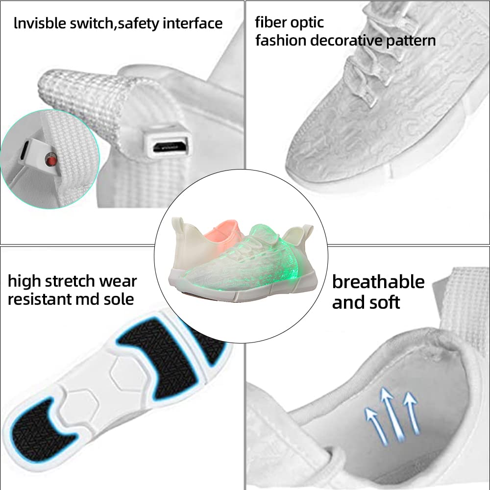 Shinmax Light Up Shoes,Fiber Optic LED Shoes for Women Men USB Charging Dancing LED Sneakers Flashing Shoes Glowing Luminous Trainers for Festivals and Parties White