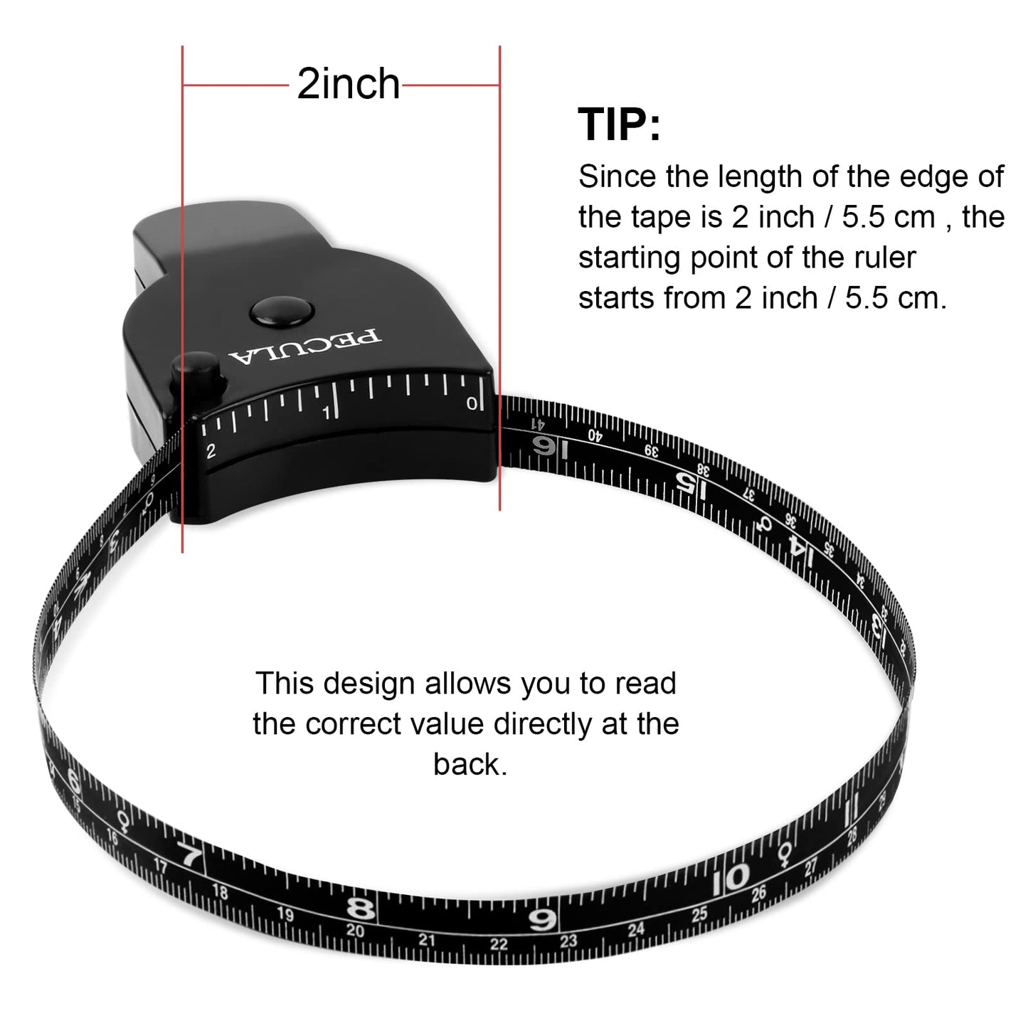 Body Measuring Tape 60 inch, Body Tape Measure, Lock Pin and Push Button Retract, Body Measurement Tape, Black