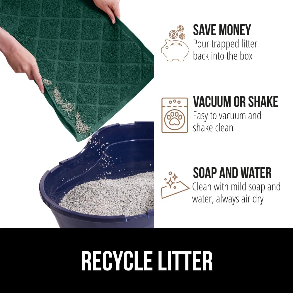 GORILLA GRIP Cat Litter Box Mat, Water Resistant, US Designed Kitty Litter Trapping Mats, Easy to Clean, Scatter Control, Less Mess and Clean Floors, Kitten Supplies for Indoor Cats 17x11 Hunter Green