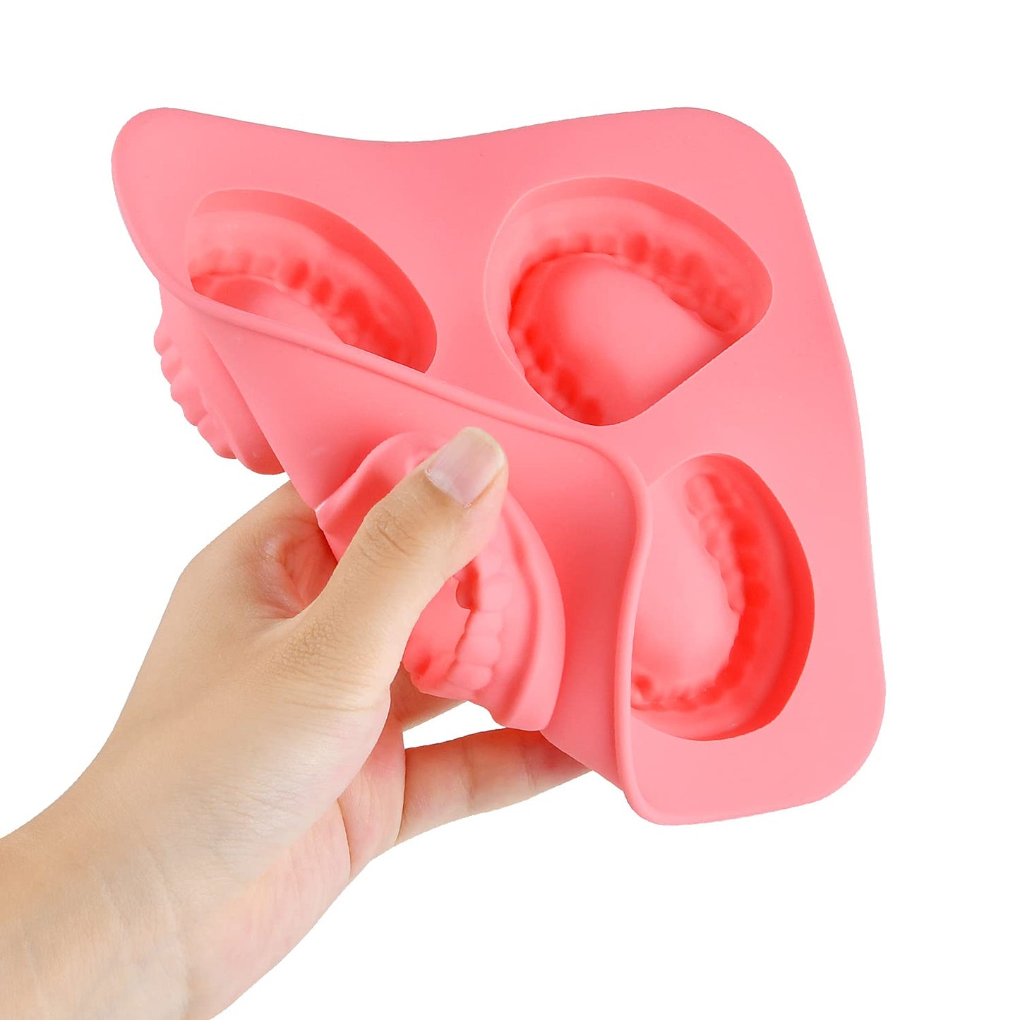 Milkary 4 Pack Ice Cube Trays, Teeth Silicone Ice Mold Denture, Large Reusable Ice Trays Funny Gag Gift for Dentist Party Favor on April Fool's Day Father’s Day Halloween- BPA Free