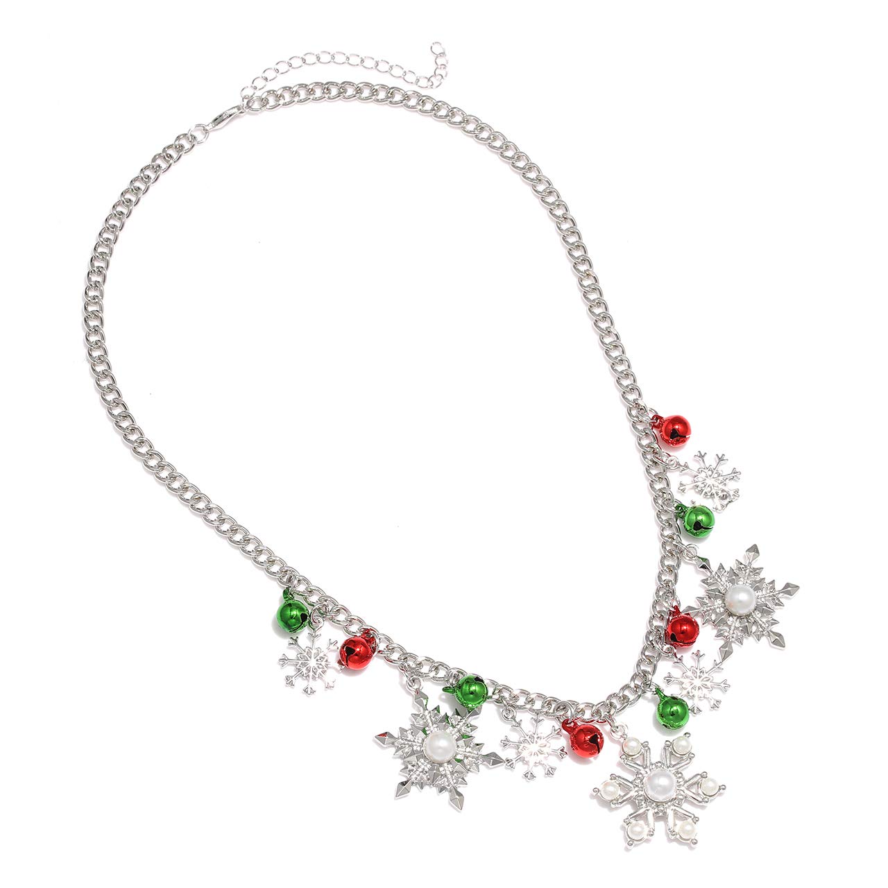 NLCAC Christmas Necklace Pearl Snowflake Collar Necklace with Snowflake Drop Earrings Santa Holiday Novelty Jewelry for Women (Pearl Snowflake)