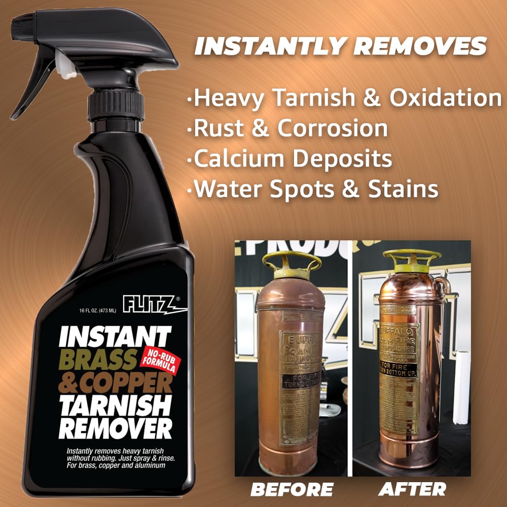Flitz Instant Brass Cleaner & Copper Cleaner Spray – 16 oz, Heavy-Duty Tarnish Remover for Rust, Oxidation, Water Stains & Corrosion – Fast-Acting, No Scrubbing Formula