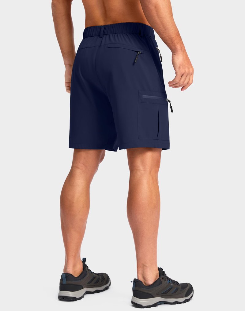 Pudolla Men's Hiking Cargo Shorts Lightweight 7" Travel Casual Shorts for Men Golf Work Outdoor with 5 Zipper Pockets(Navy Small)