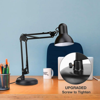 Lepro Desk Lamp, E27 Swing Arm Desk Lamp with Clamp, Classic Black Table Lamp, E27 Bulb Holder, Flexible Black Desk Light for Study Desk, Office, Bedroom, Reading, Nails, Back to School and More