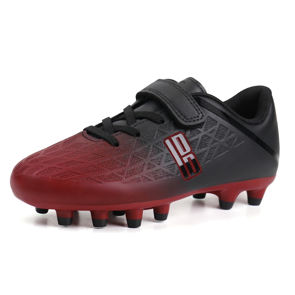 brooman Kids Firm Ground Soccer Cleats Boys Girls Athletic Outdoor Football Shoes (1,Black Red)