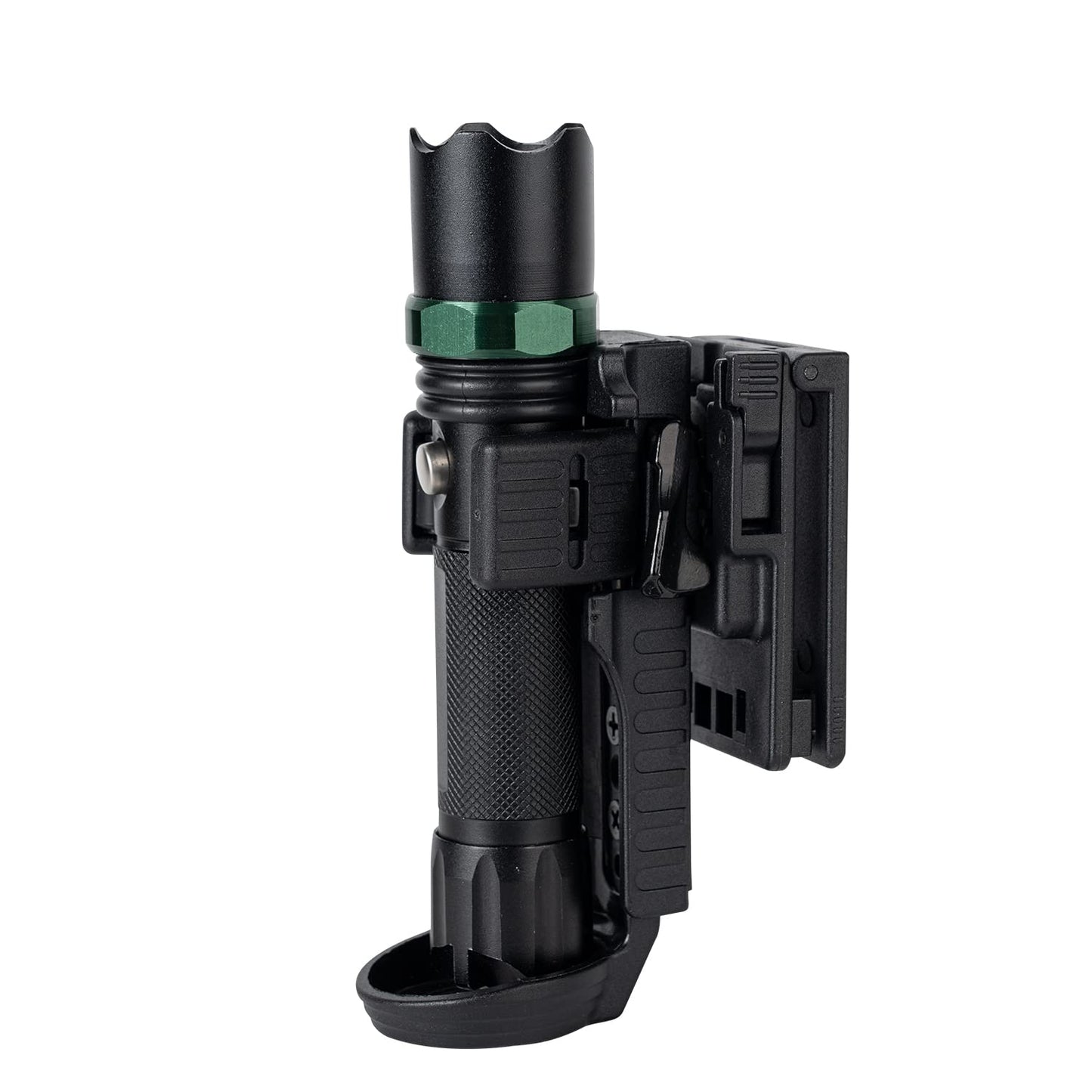 TACNEX Quick Release Flashlight Holder w/MOLLE Vest Clip Tactical Torch Holster Carrier Rotatable Light Carry Case Stand fit 1"-1.2" Diameter Flashlight for Police Leo Security Military Patrol