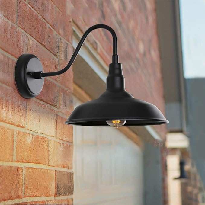 14 Inch Outdoor Gooseneck Light Fixture for Porch, 2 Pack Large Exterior Barn Lights for Farmhouse, Black Outside Wall Sconce for Porch Patio Garage