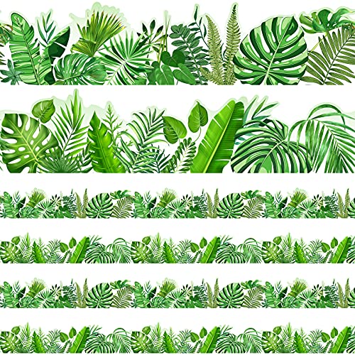 Boho Die Cut Border Trim Greenery Plant Bulletin Board Jungle Border Classroom Bulletin Wall Decor Trim Leaf Decals Tropical Leaves Greenery Wall Decoration Green, 39 ft