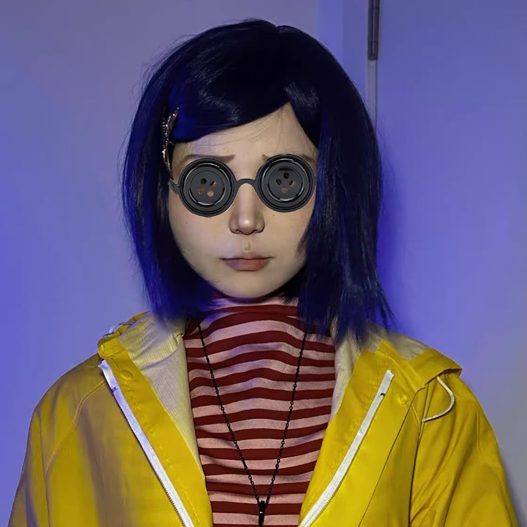 ANZWTLOYY Button Eyes Glasses Horror Movie Merch Merchandise Halloween Costume Accessories Age 6-20 (Black)