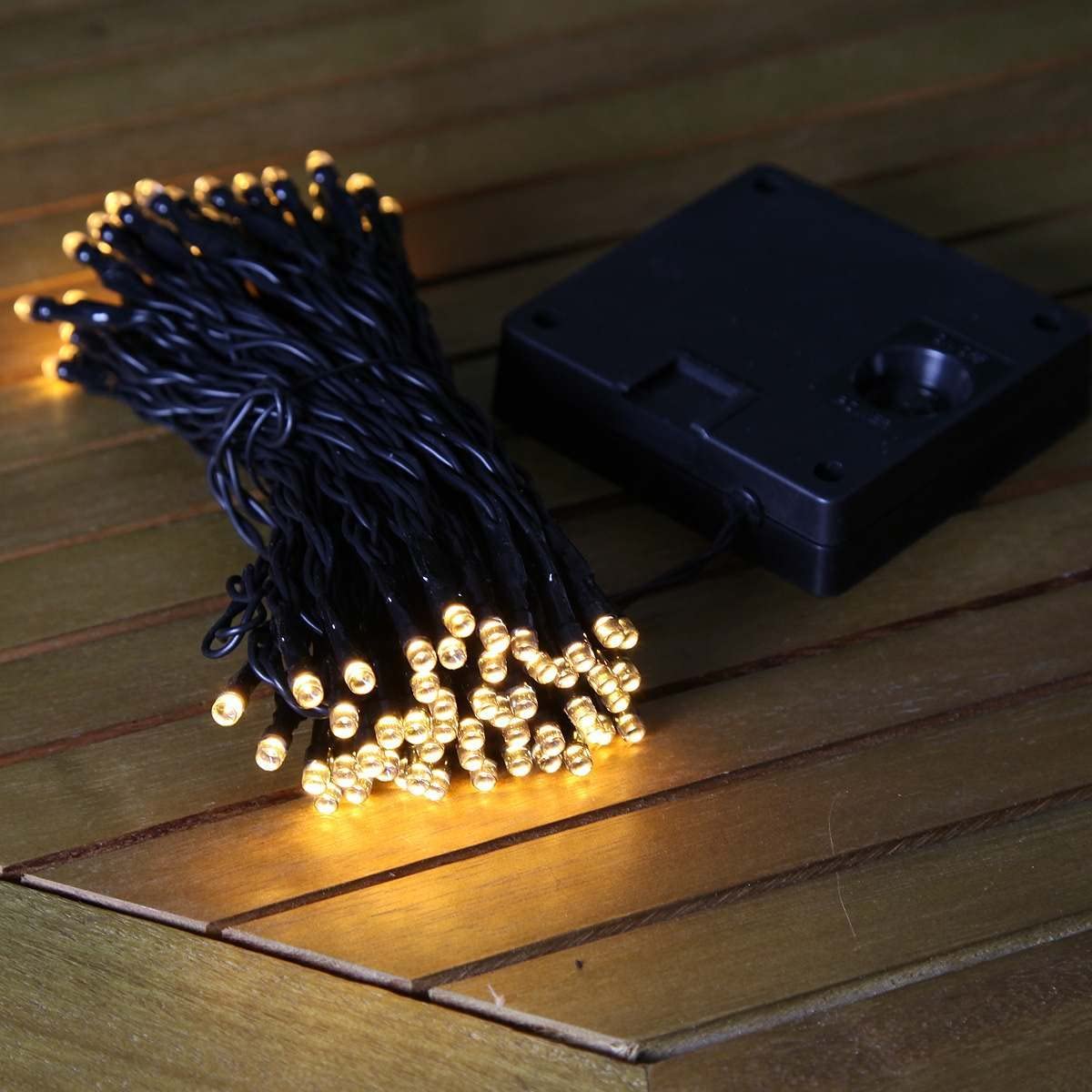 Festive Lights - 10m Solar Power Multi Function Fairy String Lights with 100 Warm White LEDs - IP44 Rated, Outdoor Decorative Lighting - External Panel, Black Cable, Garden Trees, Fences & Pergolas