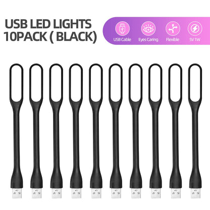 USB LED Light Lamp for Power Bank (10 PCS) Portable Eye Care Mini Night Light with Flexible Arm, USB Gooseneck Reading Lamps Book Light,Compatible for Desktop, Notebook Laptop (10-Black)