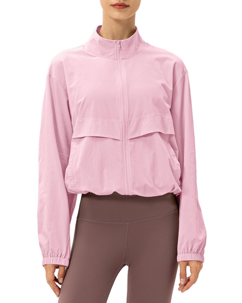 Locachy Women's Lightweight Zip Up Athletic Jacket Stand Collar Windproof Sun Protection Workout Outdoor Jacket Pink M