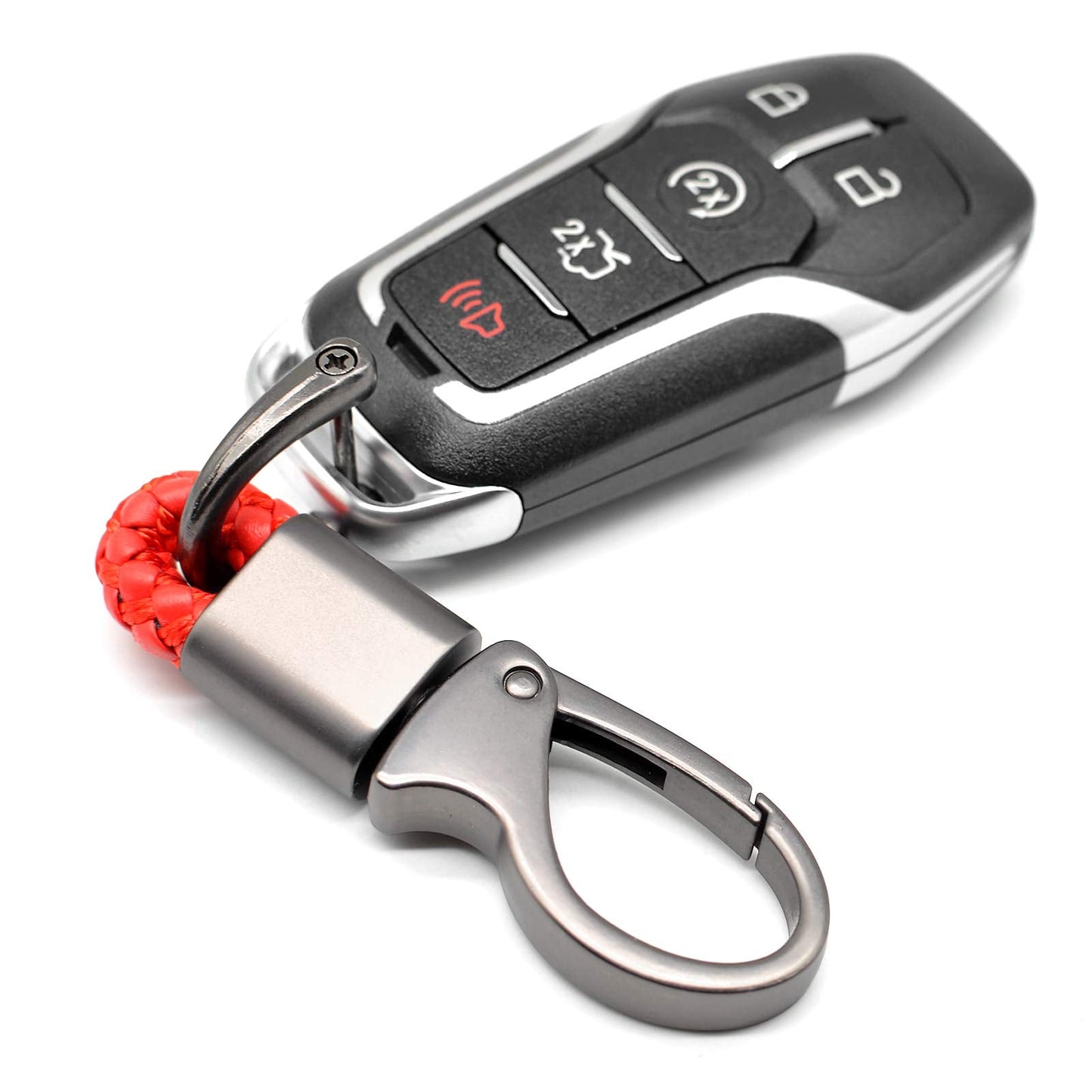 EYANBIS Car Key Fob Keychains Leather Holder Key Chain Sturdy Metal with D-Ring for Men and Women, 1 Pack Red, 360 Degree Rotatable, with Screwdriver