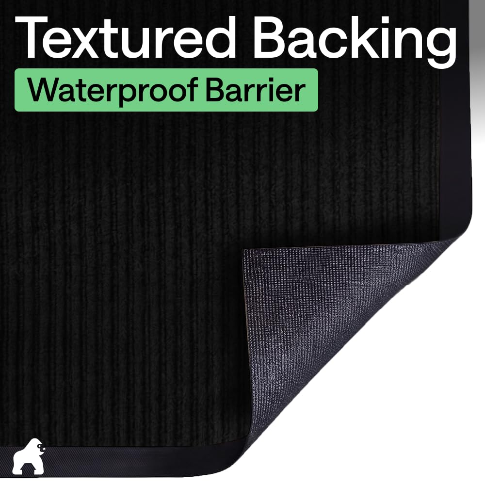 GORILLA GRIP Waterproof Traffic Guard Door Mat, 35x23, Heavy Duty Entryway Mats, Strong Backing Commercial Utility Rugs for Office Hallway, Garage Floor and Home, Low Profile Carpet Runner, Black