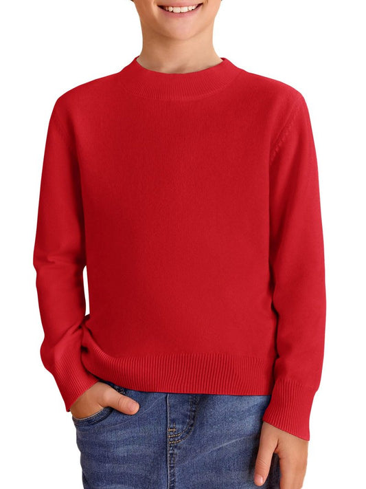 Haloumoning Boys Sweaters Kids Crewneck Long Sleeve Knit Pullover Sweater 5-14 Years Red