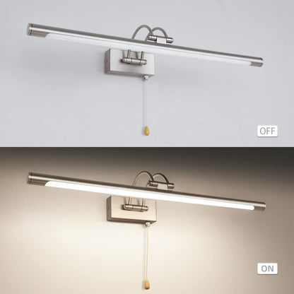 MantoLite 60CM LED Bathroom Wall Lights with Pull Cord Swivel Lamp Head Long Silver Wall Lights for Pictures,Frames&Art Painting IP44 Over Mirror Lamp for Shaving 12W
