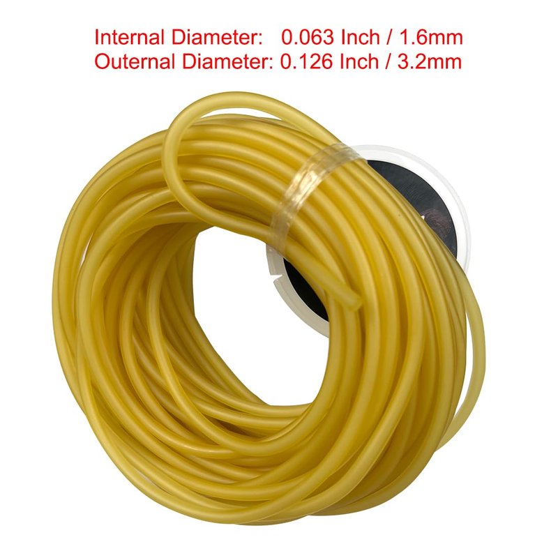 JHONGYA 32.8Ft 1632 Slingshot Rubber Tube 0.063 Inch (1.6mm) Id x 0.126 Inch(3.2mm) Od Natural Latex Rubber Tube for Outdoor Slingshot Hunting Shooting Catapult