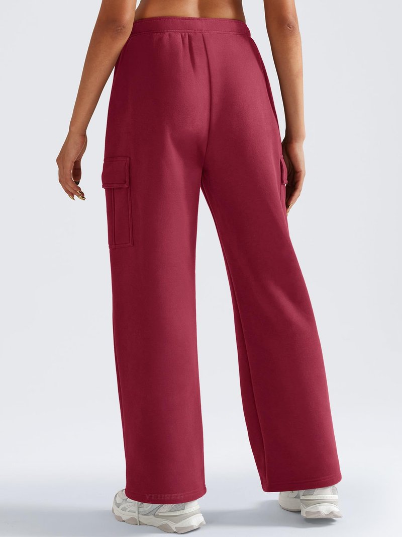 YEOREO Sweatpants Womens Cargo Pants Fleece Lined Wide Leg Joggers Baggy Drawstring Nairi Sweat Pants with Pockets Ancora Red M