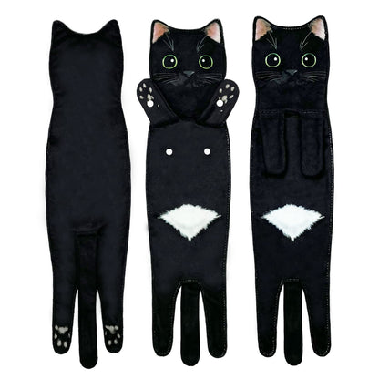 Hawgiman Hand Towels for Bathroom Kitchen,Cute Cat Quick-Dry Hanging Hand Towels Decorative for Bathroom Face Towels,Funny Gifts for Cat Lovers (Black)