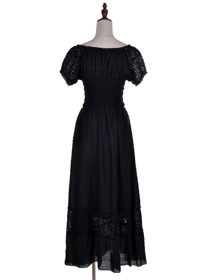 Anna-Kaci S/M Fit Peasant Maiden Boho Inspired Cap Sleeve Lace Trim Dress Black Medium, Black, Medium