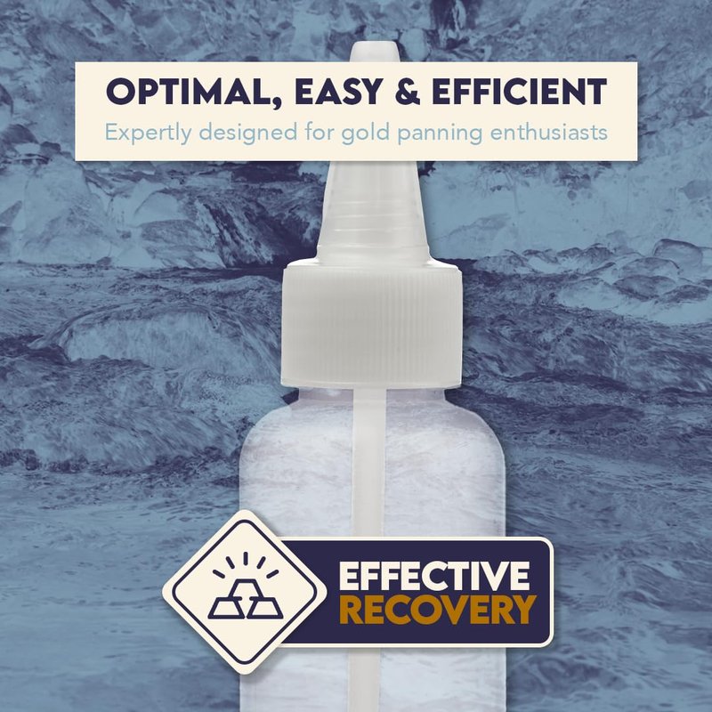SE 3 oz Gold Panning Bottle with 5" Nozzle - Durable Plastic Suction Tube for Efficient Gold Flake Recovery, Perfect for Prospectors and Hobbyists