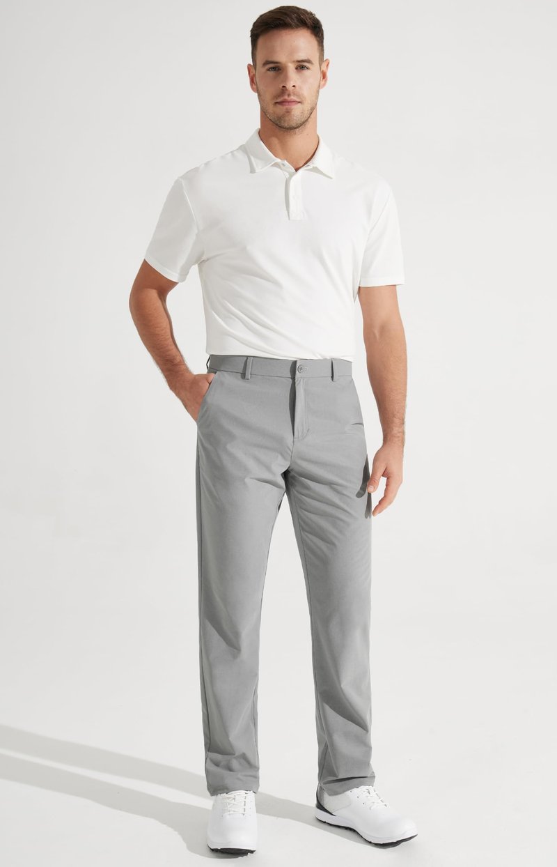 Libin Mens Golf Pants Classic Fit Stretch Work Dress Pants 32" Quick Dry Lightweight Business Casual Trousers Comfort Water Resistant, Light Grey, 32W x 32L
