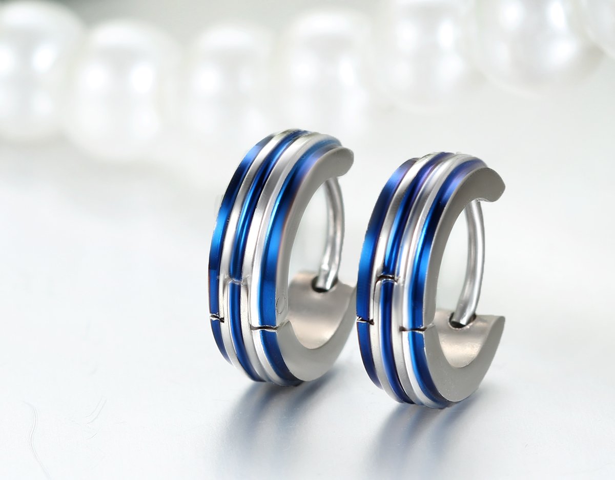 JewelryWe Jewellery Men's Stainless Steel Hoop Earrings Stud Earrings Blue Black Gold Silver