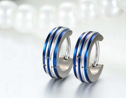 JewelryWe Jewellery Men's Stainless Steel Hoop Earrings Stud Earrings Blue Black Gold Silver