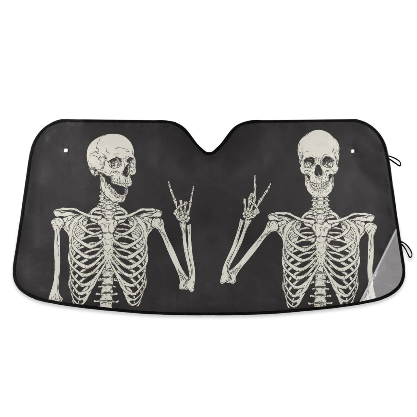 Funny Skull Car Windshield Sunshade - Skeleton Car Shade Skull Sun Shade Black Blocks UV Rays Visor Protector Accordion Folding Sun Reflector Auto Sunshade for Truck SUV to Keep Your Vehicle Cool