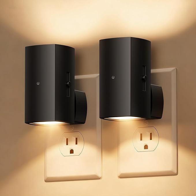 Brightown 2 Pack Night Lights Plug into Wall, Modern Night Light with Rotating Plug, Dusk to Dawn Sensor, 0-100LM Stepless Dimming Aora Night Light for Hallway Bedroom Bathroom, Soft White