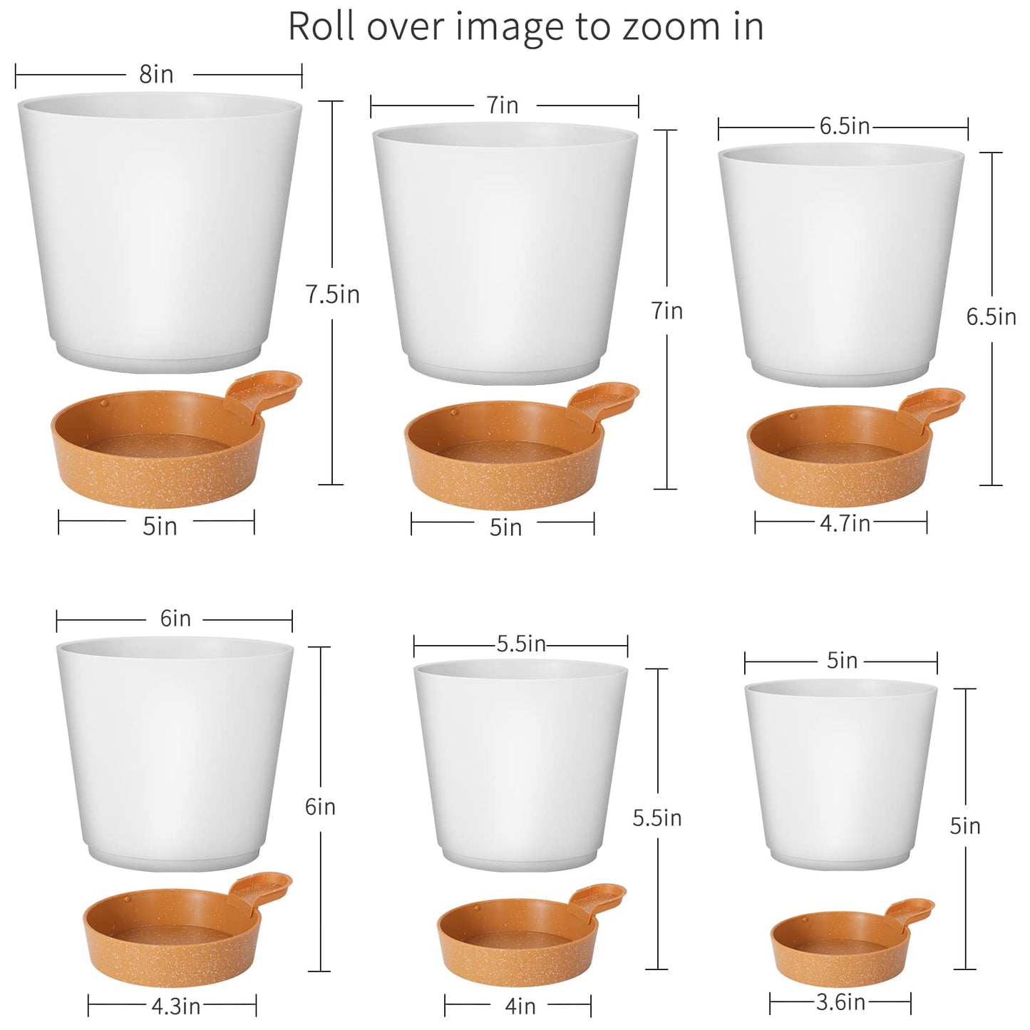 GARDIFE Plant Pots 8/7/6.5/6/5.5/5 Inch Self Watering Planters with Drainage Hole, Plastic Flower Pots, Nursery Planting Pot for All House Plants, African Violet, Flowers, and Cactus,White