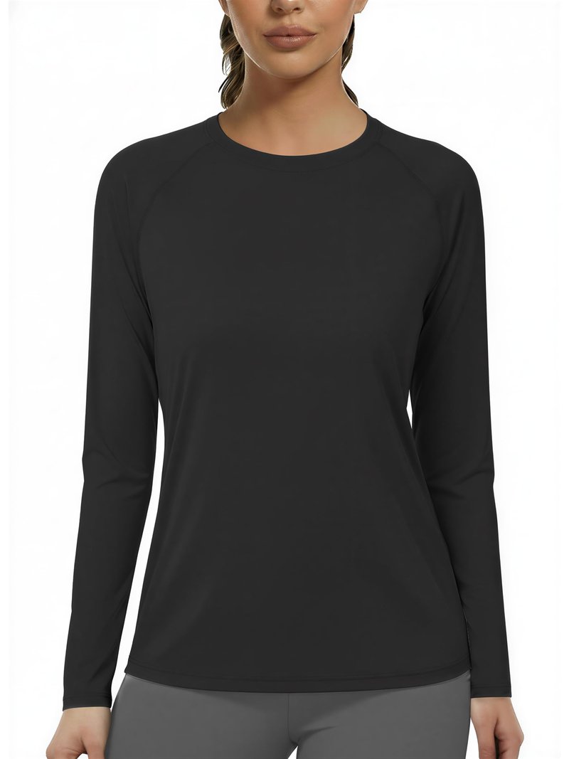 KINSWT Swim Tops Women Long Sleeve Sun Protection UV Shirts Moisture Wicking Rash Guard Lightweight Shirts,Black M
