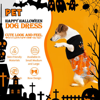 Dog Halloween Costumes Dog Dress Halloween Costumes for Dogs Funny Puppy Dress with Bow for Small Medium Large Dogs Pumpkin Witch Bat Pet Costume Halloween