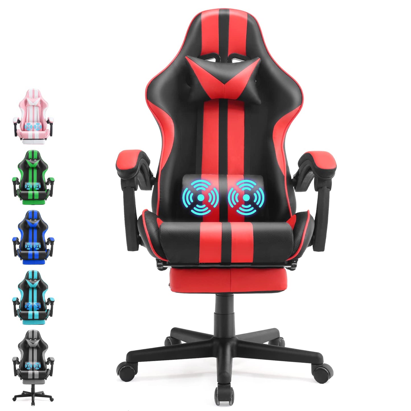 Ferghana Gaming Chairs Red with Footrest,Ergonomic Racing Style PC Game Computer Chair with Headrest Lumbar Support Adjustable Recliner PU Leather Video Computer Chair(Red)