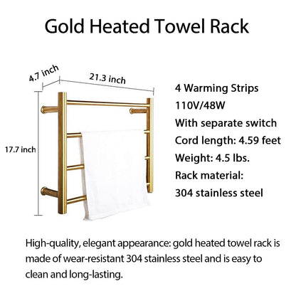 Towel Warmer Rack for Bathroom with Timer/Fahrenheit Temperature Control Wall Mounted Electric Heated 10 Bar Rail Plug-in or Hardwired Keep Bath Shower Towel Warming (Brushed Gold)