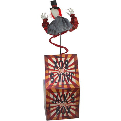 Haunted Hill Farm Life-Size Talking Clown Jack in The Box, Halloween Animatronic with Motion and Touch Activated Lights and Sounds, Battery Operated Indoor or Covered Outdoor Halloween Decorations