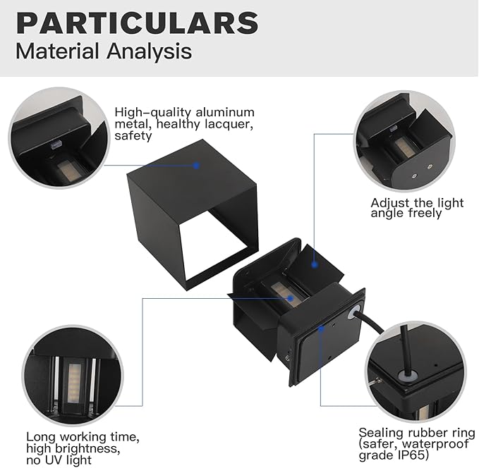 Outdoor Wall Lights & Indoor Wall Sconce,3000K/4000K/6500K Square Wall Sconces Lighting,4.33 In 1300LM Up Down Outdoor Wall Sconce Lights,ETL Listed,Adjustable Beam,Waterproof Rust-Resistant,1 Pack