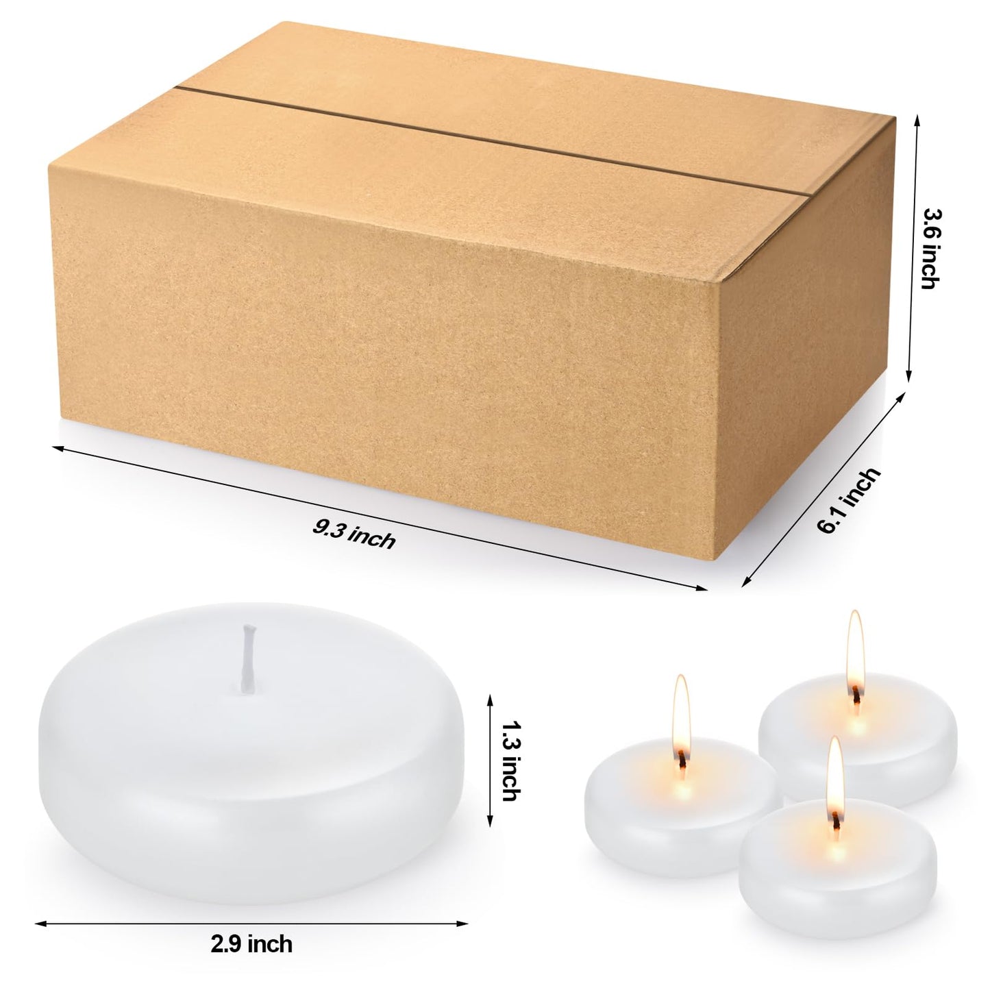 3 inch Floating Candles, 36PACK White/Gold/Red Floating Candle, Long Burning and Smokeless Candle for Wedding, Birthday, Pool, Holiday & Home Decoration Unscented (White)