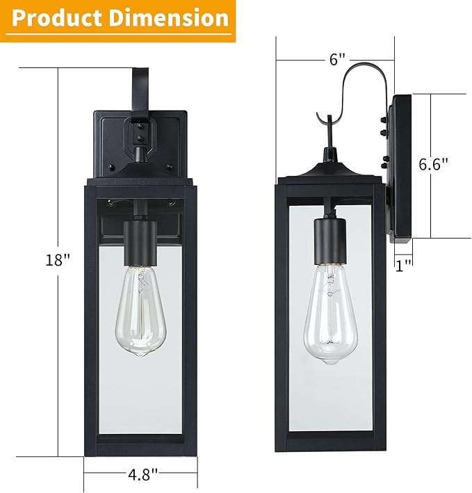 18'' Large Outdoor Wall Lights, Modern Black Exterior Lighting Fixtures, Waterproof Outdoor Sconces Porch Light for House Wall Mount, Farmhouse Wall Lanterns for Front Door, Garage,1 Pack