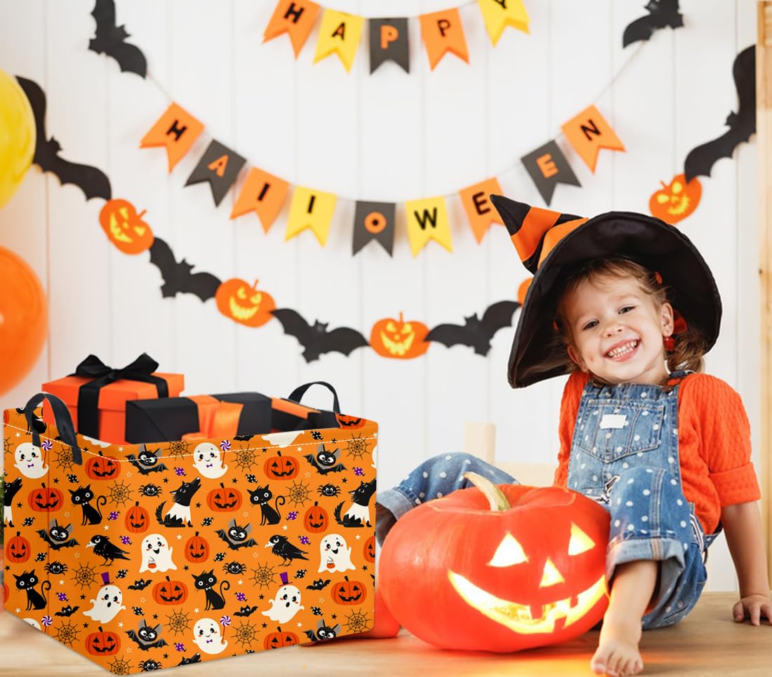 TIBAOLOVER Rectangular Halloween Basket for Kids Cute Pumpkin Basket Storage Bin Organizer Box Room Decor for Halloween Parties(Yellow Halloween Basket)