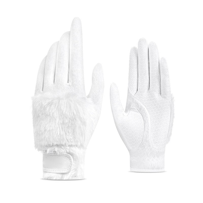 Lohas Creative Women's Golf Gloves, Plush Thickened Imitation Rabbit Fur, Warm, Comfortable, Non-Slip (White, 20)