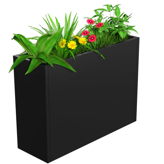 NUWJBYE Tall Metal Planter Box, 36" L x 12" W x 26" H Large Outdoor Planters with Drainage & Adjustable Shelf, Heavy Duty Steel Rectangular Planter for Patio, Balcony, Indoor(Black)