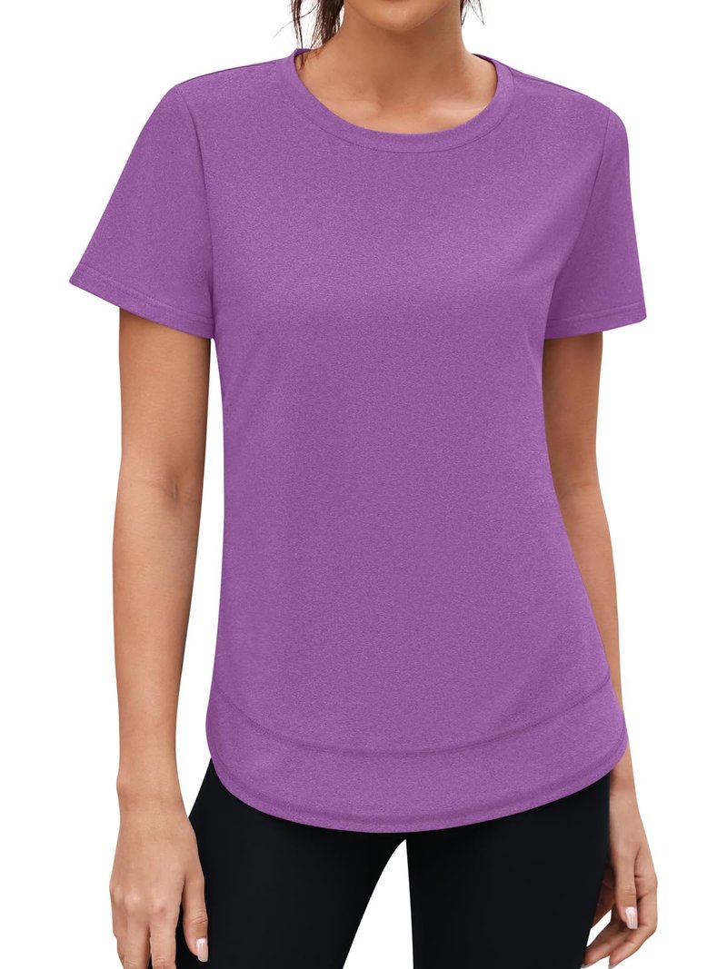 3rd hill Womens Workout Tops Short Sleeve Crewneck Sports Yoga Running Shirts Quick Dry Outfits Purple L
